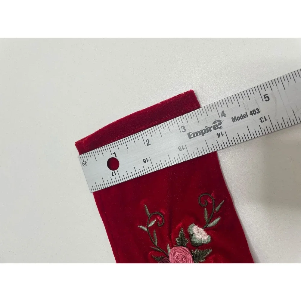 Vtg Lauer Red Velvet Embroidered Floral Dress Gloves‎ Elegant Evening Occasion